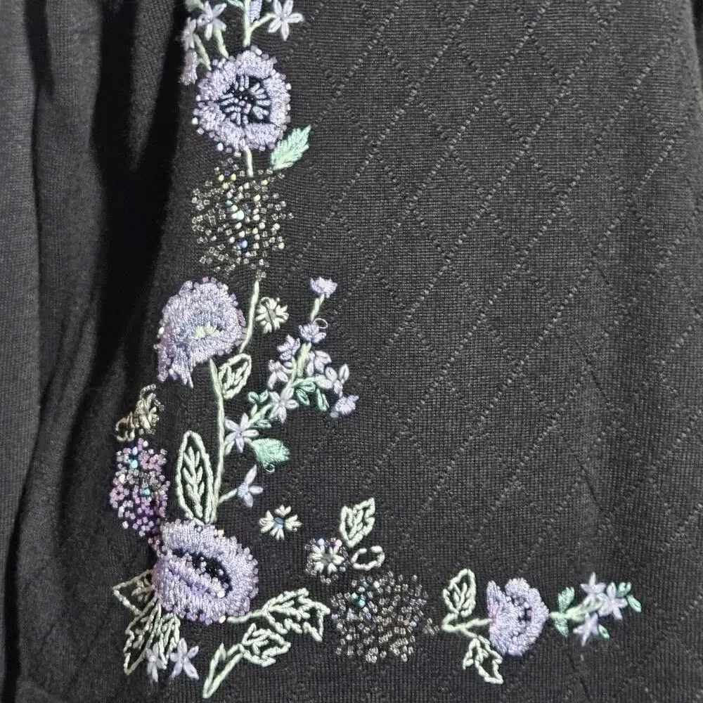 Black Wool Blend Mock Neck Beaded Embellished Sweater Size Large